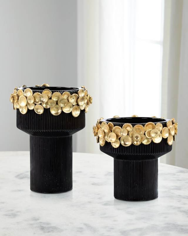 Golden Disc Vases, Set of 2